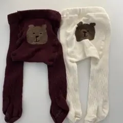 GAP くまタイツ 白＆ボルドー　2枚セット　0-12m