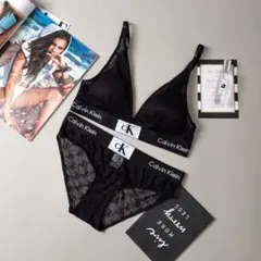 カルバン・クライン calvin kleinブラセット下着黒白Sex上下セットS