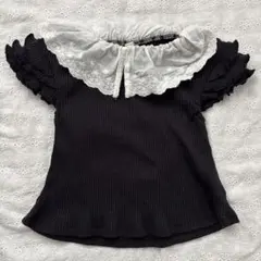 フリル付き襟 黒 Tシャツ90cm
