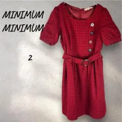訳あり⭐︎ミニマムミニマム ワンピース赤 チェック柄 金ベルト 毛mix