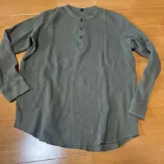 ユニクロ　UNIQLO ワッフル　オリーブグリーン ヘンリーネックのサムネイル