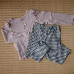 [プティマイン] ピンク長袖カットソー100とチェックパンツ90 セット