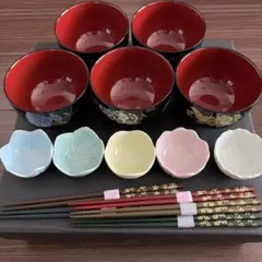 桂由美 漆器お椀 5セット お盆 箸 未使用品 - メルカリ