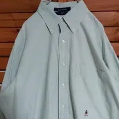 【ワンポイント刺繍】TOMMY HILFIGER　くすみ緑　長袖シャツＬ未使用品