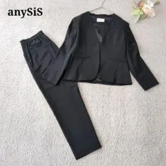 美品 エニィスィス ノーカラー セットアップ パンツ フォーマル L ブラック