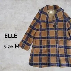 ELLE アウター　コート　チェック柄　ブラウン系　チェスターコート　秋冬コーデ