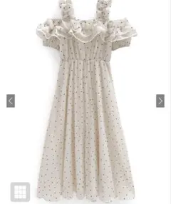 ドット柄フリルオフショルダーフレアロングワンピース(ru1165)