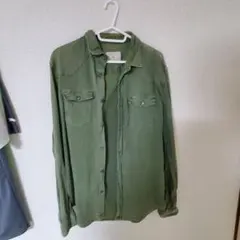 古着 ZARAMAN デニムシャツ オリーブグリーン