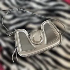 シルバー 合成皮革 ショルダーバッグ　y2k