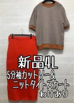 新品☆4L♪おしゃれカットソー＆ロングニットタイトスカート☆p483