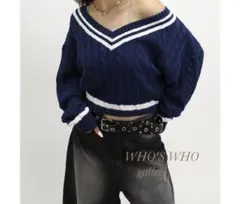 新品 WHO'S WHO gallery チルデンVネックニット/ネイビー