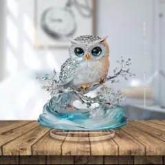 煌めくフクロウ置物 スワロ風クリスタル装飾2Dのサムネイル
