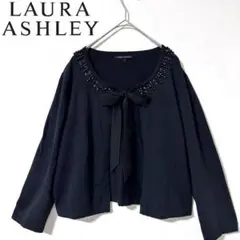 LAURA ASHLEYローラアシュレイ　ビジュー付カーディガン　タイリボン　黒