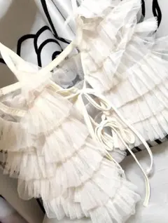 しまむら Helm チュール フリル リボン ティアード ビスチェ アイボリー