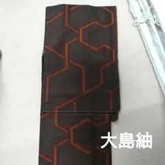 【新品】大島紬 着物 幾何学文様 茶系のサムネイル