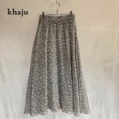 美品 khaju カージュ 小花柄 イージー フレア ロングスカート ブラック系のサムネイル