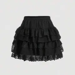 ブラックレースフリルミニスカート SHEIN