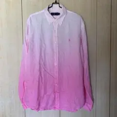 h ラルフローレン　リネン グラデーション　シャツ　ピンク　XL