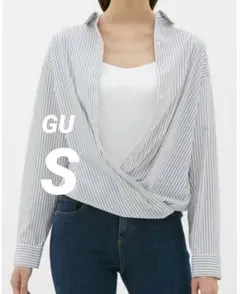 GU レディース　2way ストライプオーバーシャツ　カシュクール　S