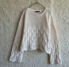 ザラ ZARA クロシェ編み ニット アイボリー M 透かし編み プルオーバー