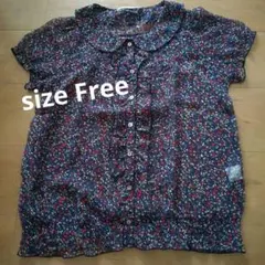 RETRO GIRL ブラウス Free 紺色 花柄のサムネイル