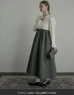 BONLECILL noir♥️チェック柄切替 パワショルギャザーニットワンピース