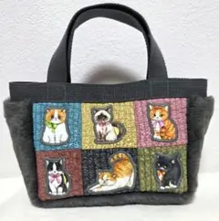ヌビバッグ★ヌビパッチワーク×ファー横長ミニトートバッグ★コヤンイサムチョン★猫