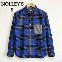 NOLLEY’S ボタンダウンネルシャツ S チェック柄 青 ウール混