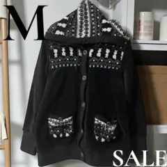 「即日発送」M THEORIA柄付きフリース風黒パーカー　カーディガン