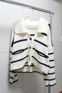 GRL アイボリー ブラック ストライプ カーディガン