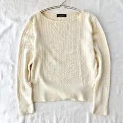 【グリーンレーベルリラクシング】ニット 毛混 ケーブル編み 長袖 シンプル F