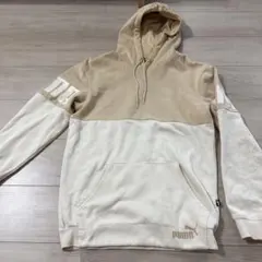 PUMA プーマ バイカラー プルオーバー パーカー ベージュ Sサイズ