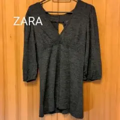 ZARA 　Vネック　ハイウエスト切り替え　グレー