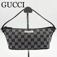 GUCCI アクセサリーポーチ　GG柄　キャンバス×レザー　ブラック　ベージュ