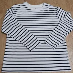 UNIQLO 長袖カットソー 150 白/紺ストライプ