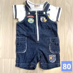 ミキハウス　マリン上下セット　80cm オーバーオール　ワッペン　セーラー襟