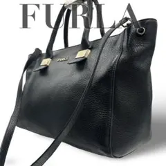 【美品】フルラ　2way ショルダーバッグ　トート　ブラック　斜め掛け　ロゴ金具