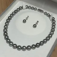 黒蝶真珠 ネックレス K14WG イヤリング セット 8.5-10.8mm