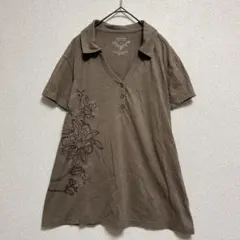 ソノマ トップス 花柄 襟付き 半袖 XL 茶色 コットン混 ゆったりのサムネイル