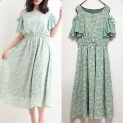 マジェスティックレゴン　ストライプ花柄ロングワンピース　肩出し　フェミニン　Mのサムネイル