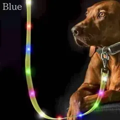 光るリード 犬 散歩 夜 安全 LED点滅 青 ブルーライト USB充電 防水