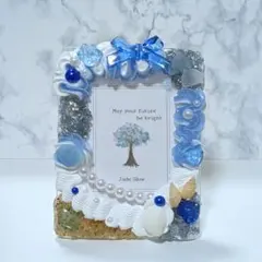 硬質トレカケース　推し活　青　水色　ホイップ　デコ　レジンデコ【53】