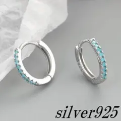 S925　ターコイズ　ピアス　天然　シルバー　フープ　細い　ゴールド　シンプル