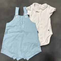 Petit Bateau 水色サロペット、ボディセット　6m 67cm