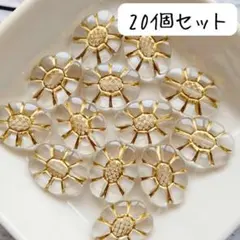 透明お花ビーズ ゴールド クリア アンティーク ハンドメイドパーツ まとめ売り