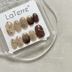 【現品M】ニュアンスネイル　ブラウン　マグネット　秋　チェック　ドット