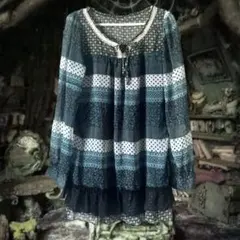 *＊·.゜₰ 森ガール ドット柄 長袖 フリル 膝丈ワンピース