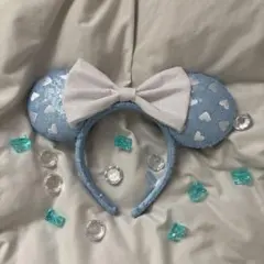 水色ハート模様ミニーマウスカチューシャ