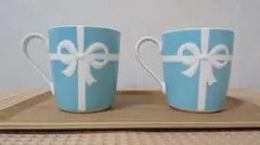 ティファニー ペアマグカップ 2客 リボン柄 美品