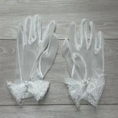 【即購入可】ウエディンググローブ ショート パール リボン レース